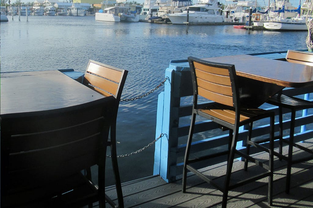 Pilot House Restaurant & Marina seating and canal
