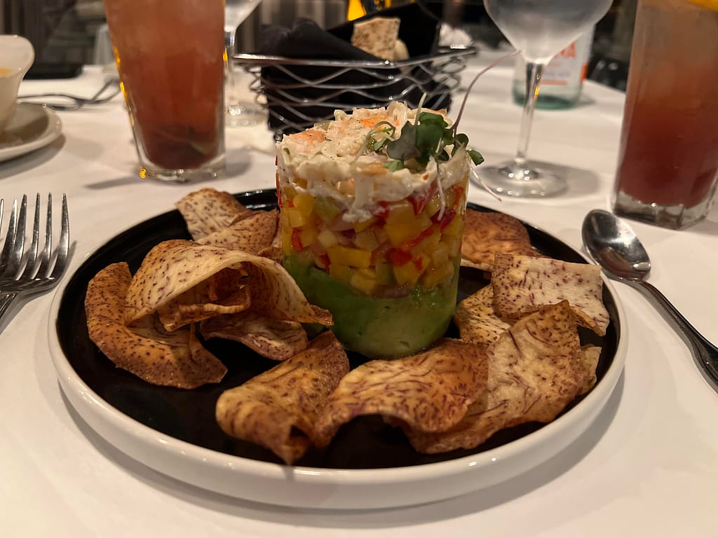 Shrimp Avocado + Mango Stack appetizer