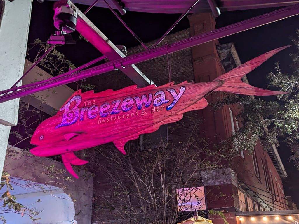 The Breezeway Restaurant & Bar Sanford, FL sign at the entrance