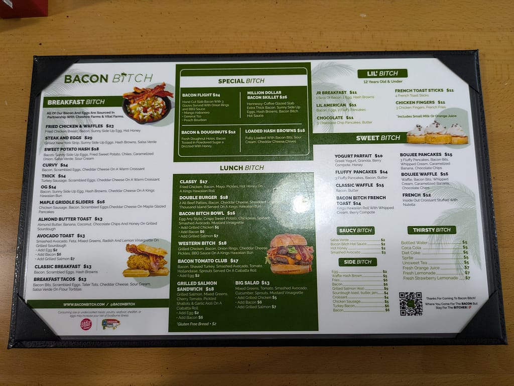 Bacon Bitch Menu