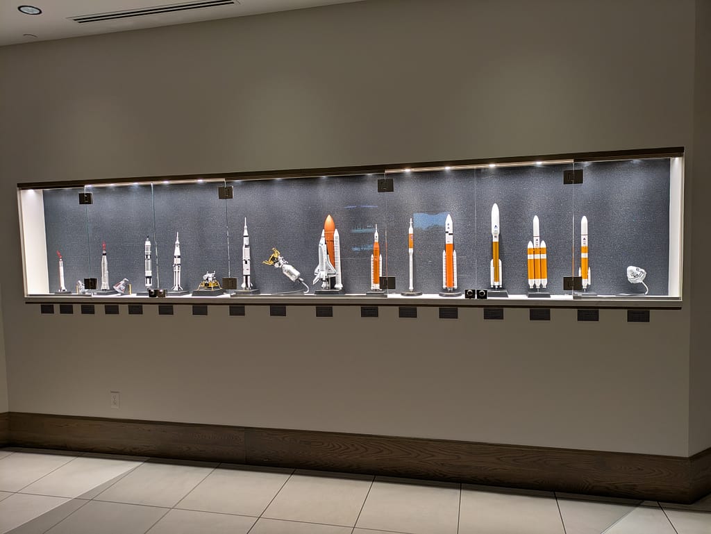 Model rocket case in the hotel lobby