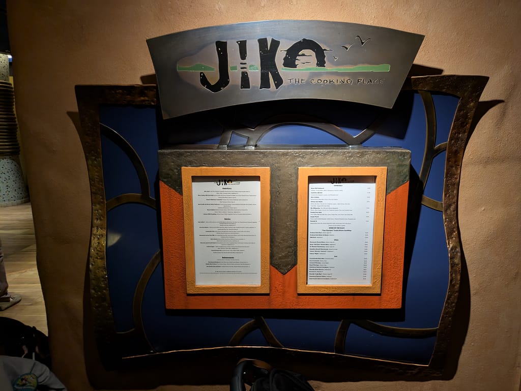 Jiko - The Cooking Place menus at the entrance.