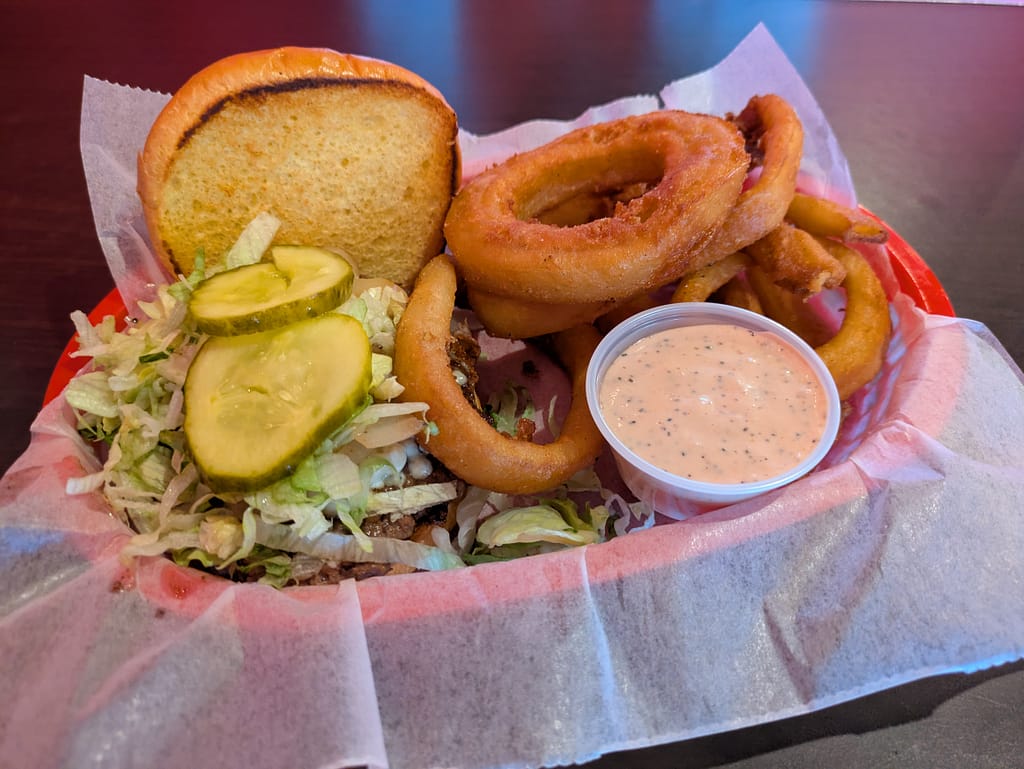 Burger and Onion Rings
