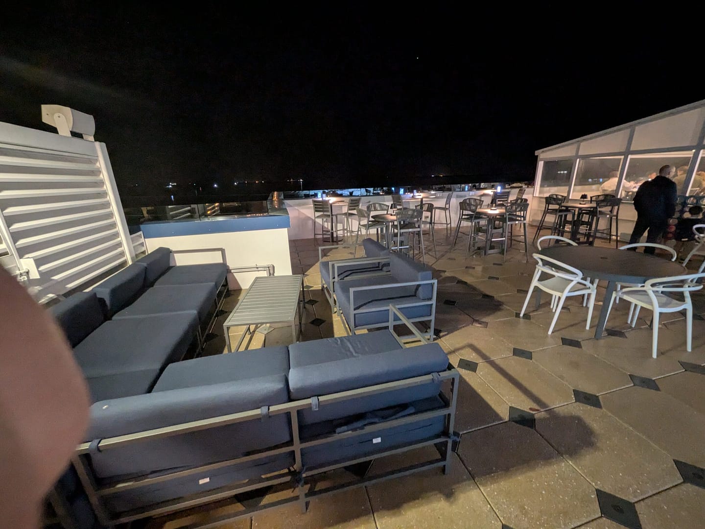 The Space Bar rooftop bar at night at Courtyard Titusville Kennedy Space Center