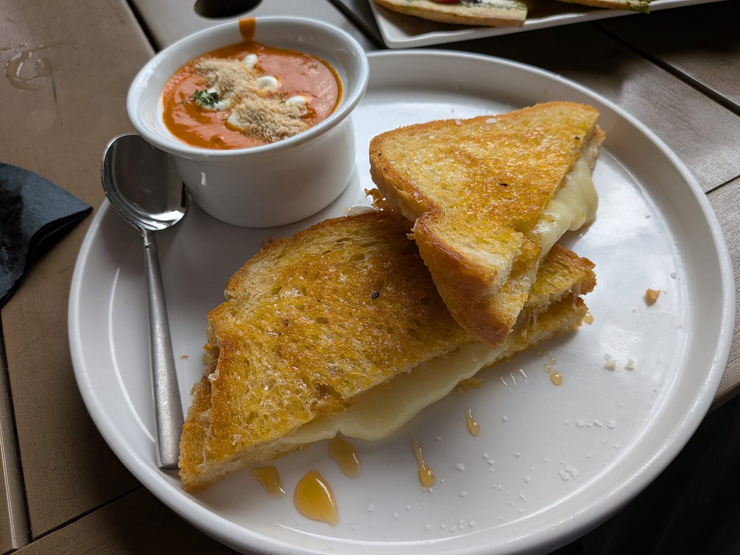 Gourmet grilled cheese with tomato bisque at Grafton Street Pub
