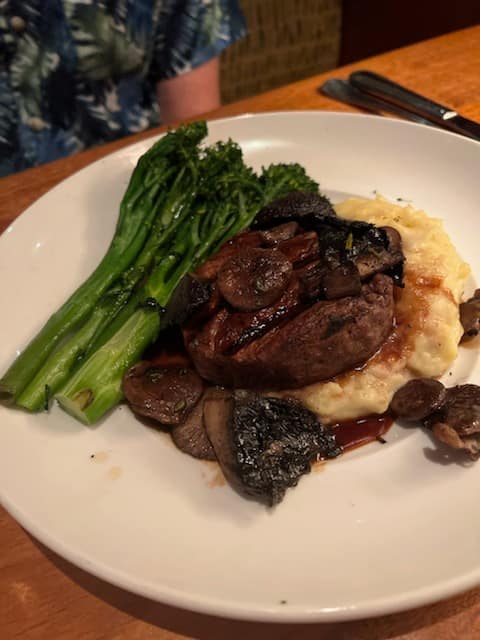Seasons 52 Steak, Mash Potatoes and Broccolini