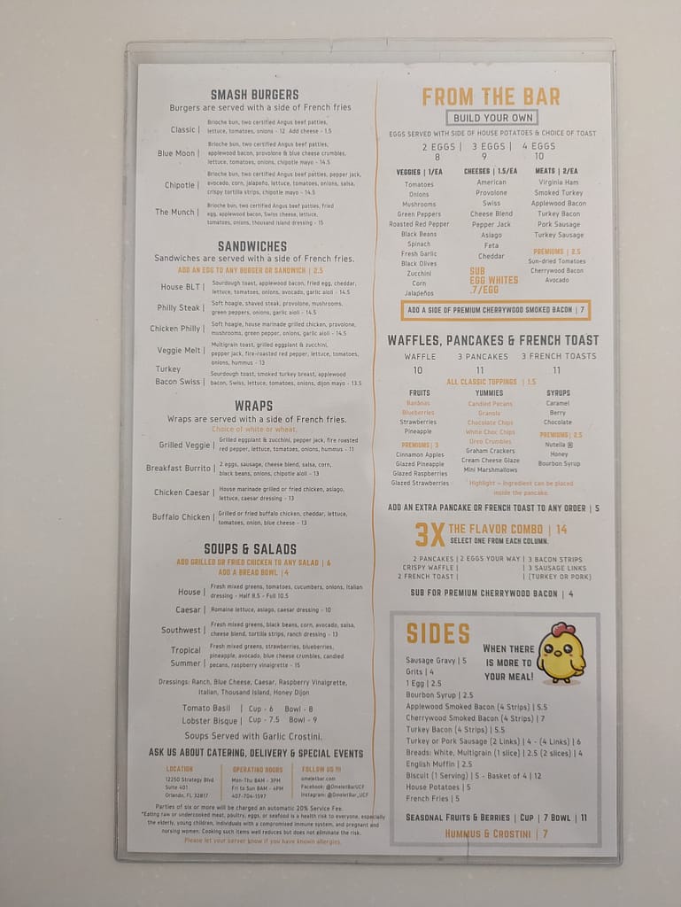 Omelet Bar Menu Page 2