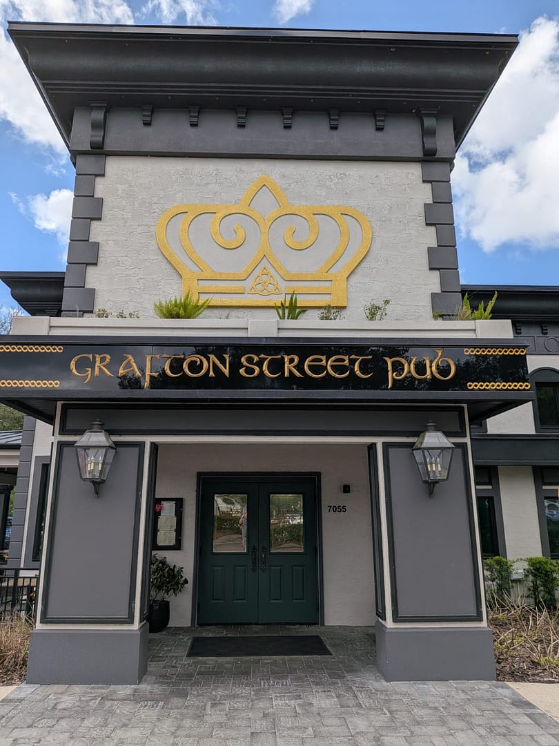 Exterior of Grafton Street Pub in Lake Mary with gold crown logo