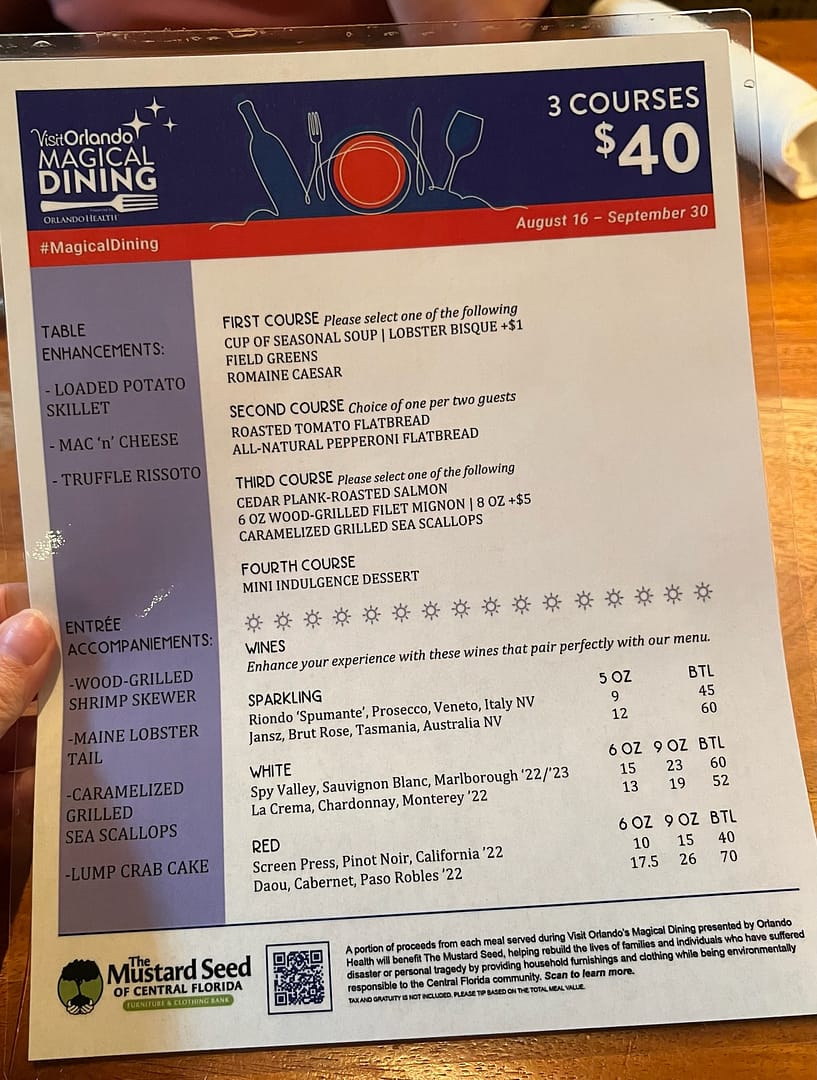 Seasons 52 Magical Dining Menu